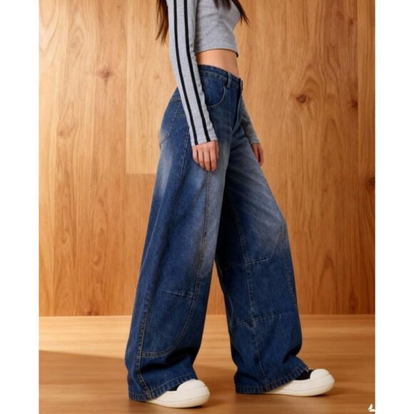 High Waisted Baggy Wide Leg Denim Jeans for Women and Men Casual Style - Picture 5 of 7